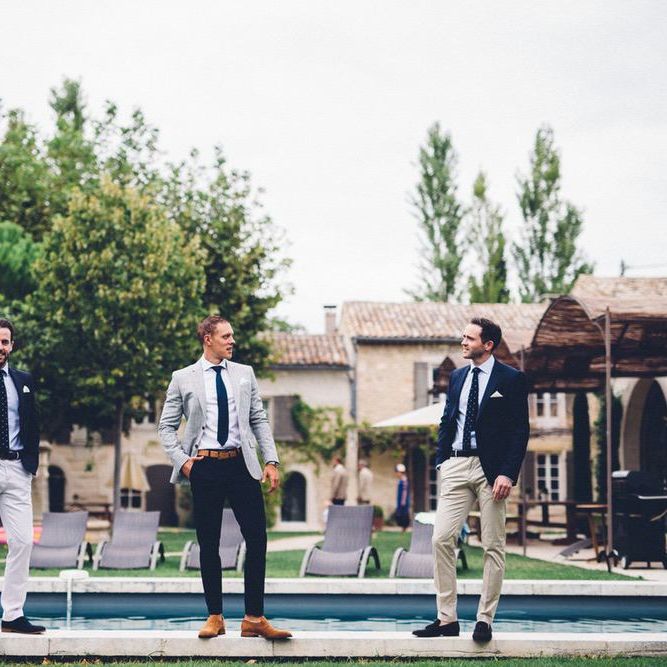 Groomsmen in Chino's &amp; Blazer Combo | Outdoor Destination Wedding at Le Peit Hameau Wedding Venue Provence, South of France Planned by By Mademoiselle | Lovestruck Photography