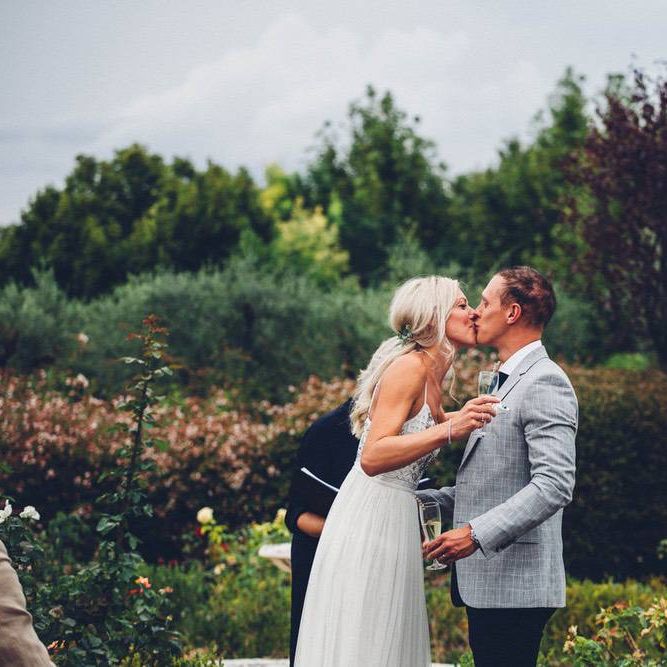 Bride in Needle &amp; Thread Gown | Groom in Reiss Chinos &amp; Blazer | Outdoor Destination Wedding at Le Peit Hameau Wedding Venue Provence, South of France Planned by By Mademoiselle | Lovestruck Photography