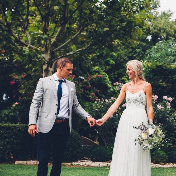 Bride in Needle &amp; Thread Gown | Groom in Reiss Chinos &amp; Blazer | Outdoor Destination Wedding at Le Peit Hameau Wedding Venue Provence, South of France Planned by By Mademoiselle | Lovestruck Photography