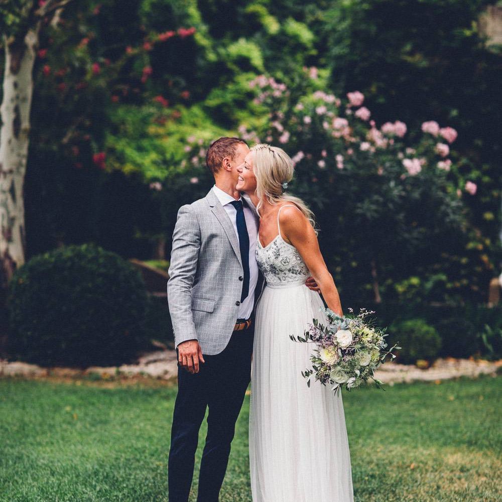Bride in Needle &amp; Thread Gown | Groom in Reiss Chinos &amp; Blazer | Outdoor Destination Wedding at Le Peit Hameau Wedding Venue Provence, South of France Planned by By Mademoiselle | Lovestruck Photography