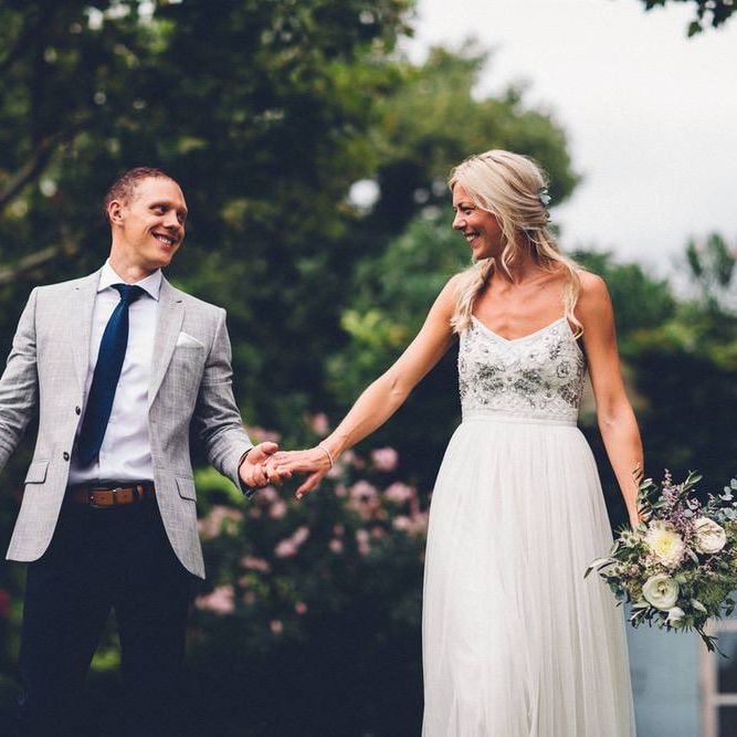 Bride in Needle &amp; Thread Gown | Groom in Reiss Chinos &amp; Blazer | Outdoor Destination Wedding at Le Peit Hameau Wedding Venue Provence, South of France Planned by By Mademoiselle | Lovestruck Photography