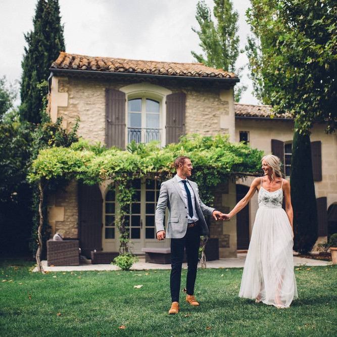 Bride in Needle &amp; Thread Gown | Groom in Reiss Chinos &amp; Blazer | Outdoor Destination Wedding at Le Peit Hameau Wedding Venue Provence, South of France Planned by By Mademoiselle | Lovestruck Photography