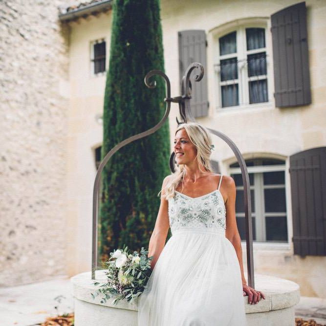 Bride in Needle &amp; Thread Gown | Outdoor Destination Wedding at Le Peit Hameau Wedding Venue Provence, South of France Planned by By Mademoiselle | Lovestruck Photography