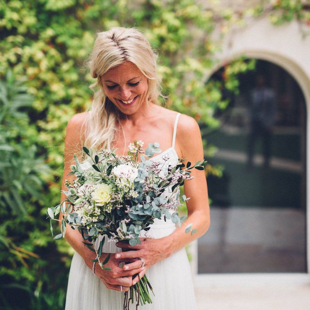 Bride in Needle &amp; Thread Gown | Organic Wedding Bouquet |  Outdoor Destination Wedding at Le Peit Hameau Wedding Venue Provence, South of France Planned by By Mademoiselle | Lovestruck Photography