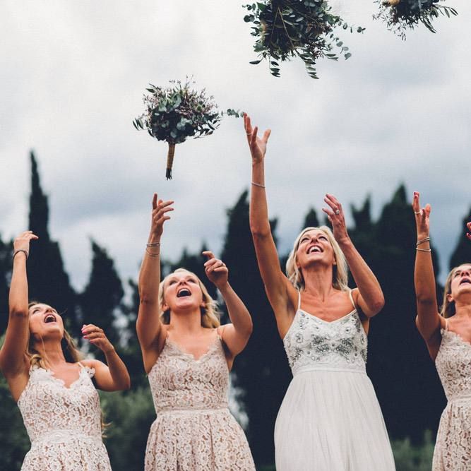 Bridal Party | Bride in Needle &amp; Thread Gown | Bridesmaids in Nude Lace ASOS Dresses | Outdoor Destination Wedding at Le Peit Hameau Wedding Venue Provence, South of France Planned by By Mademoiselle | Lovestruck Photography