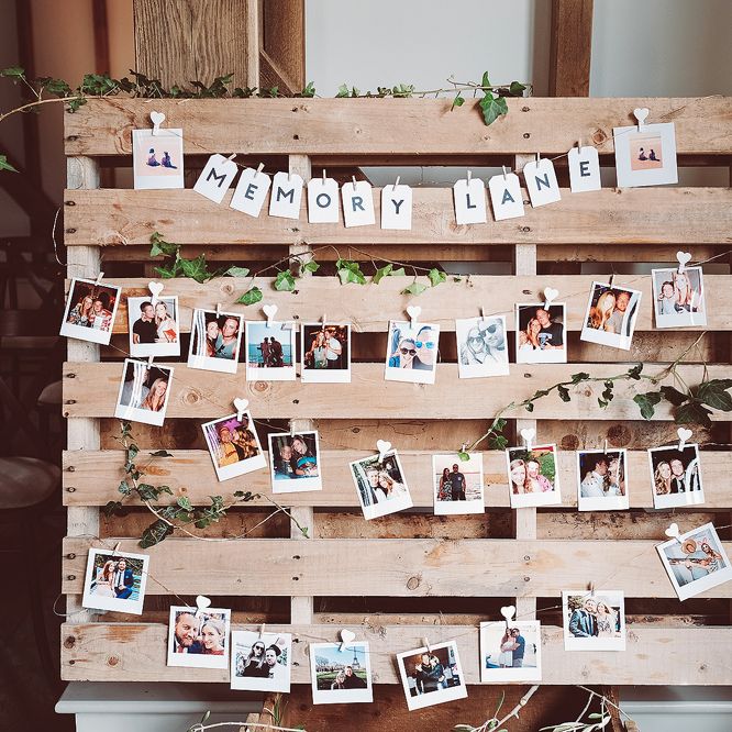 Wedding Polaroid Display // Brookfield Barn Wedding Venue With Rustic Styling And Bride In Enzoani With Images From Lemonade Pictures And Film By Kitebox Films
