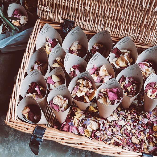 Dried Petal Confetti // Brookfield Barn Wedding Venue With Rustic Styling And Bride In Enzoani With Images From Lemonade Pictures And Film By Kitebox Films