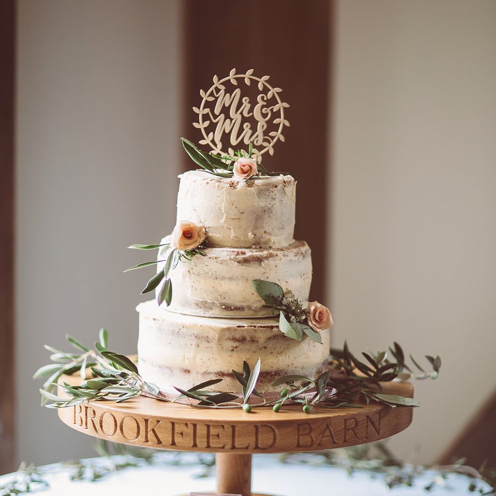 Semi Naked Wedding Cake // Brookfield Barn Wedding Venue With Rustic Styling And Bride In Enzoani With Images From Lemonade Pictures And Film By Kitebox Films