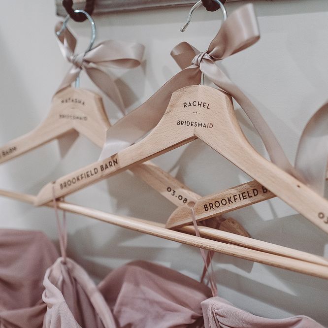 Personalised Hangers For Bridesmaids // Brookfield Barn Wedding Venue With Rustic Styling And Bride In Enzoani With Images From Lemonade Pictures And Film By Kitebox Films