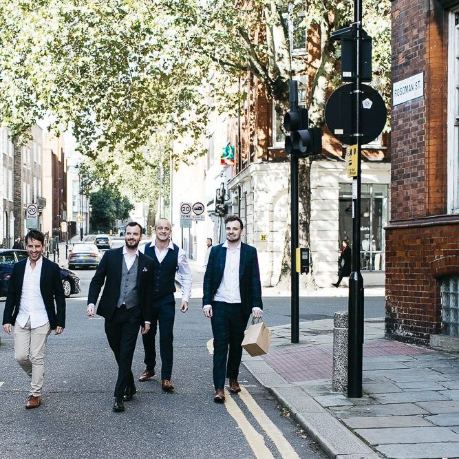 Groom and his groomsmen at London celebration
