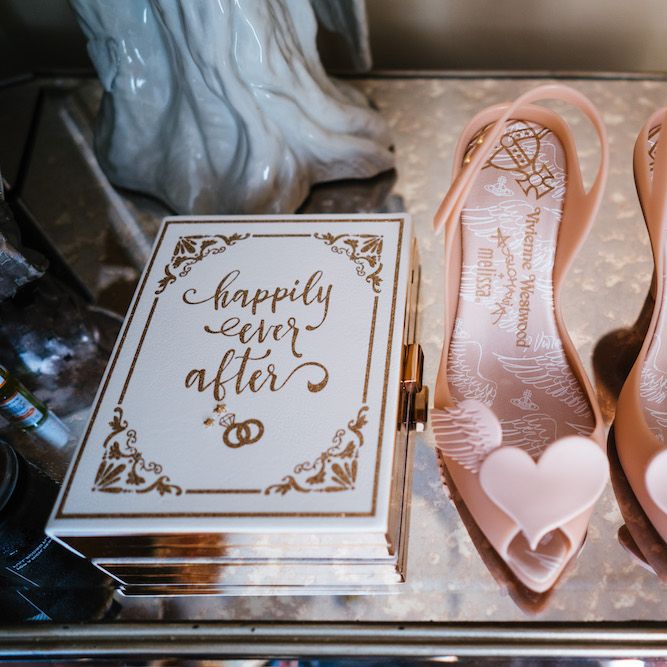 Vivienne Westwood Melissa Shoes | Edison Bulb Floral Installation at Kingsthorpe Lodge Barn Wedding | Johnny Dent Photography