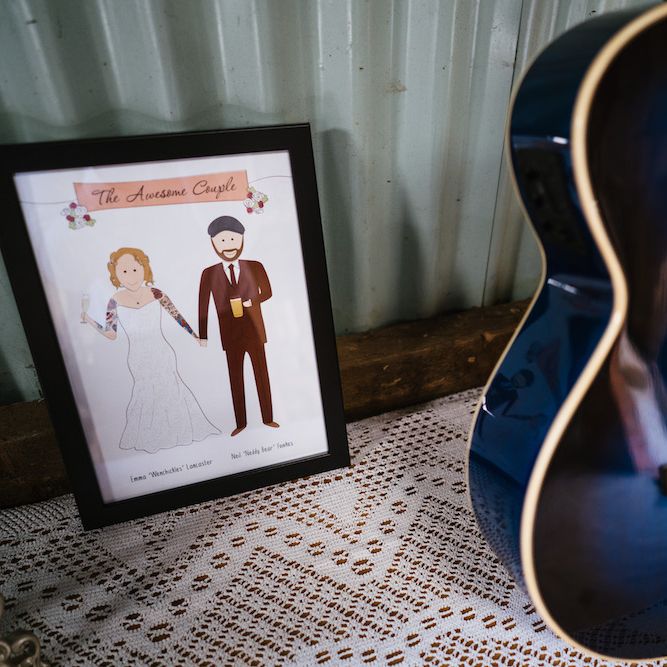 Wedding Reception Decor | Blue Guitar | Edison Bulb Floral Installation at Kingsthorpe Lodge Barn Wedding | Johnny Dent Photography