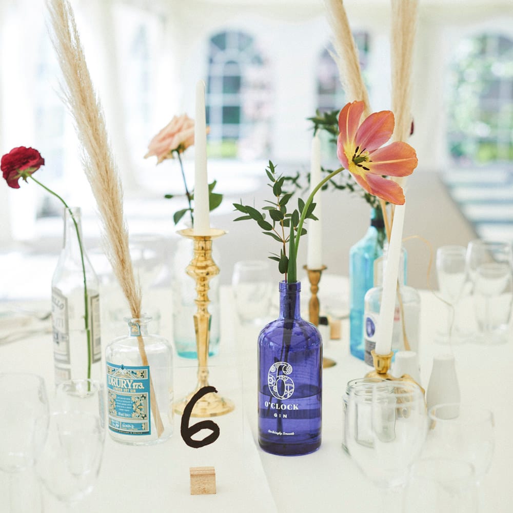 Gin Bottle Table Decor For Wedding Reception