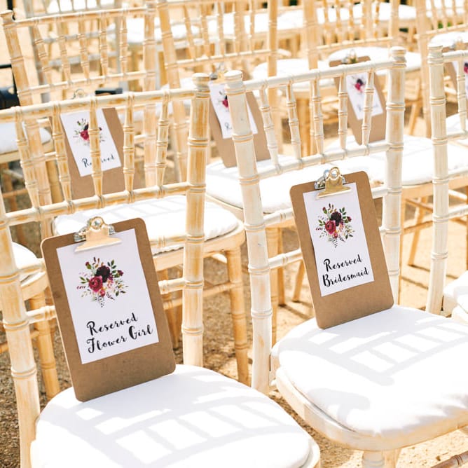 Illustrated Floral Reserved Signs For Wedding Ceremony Seating