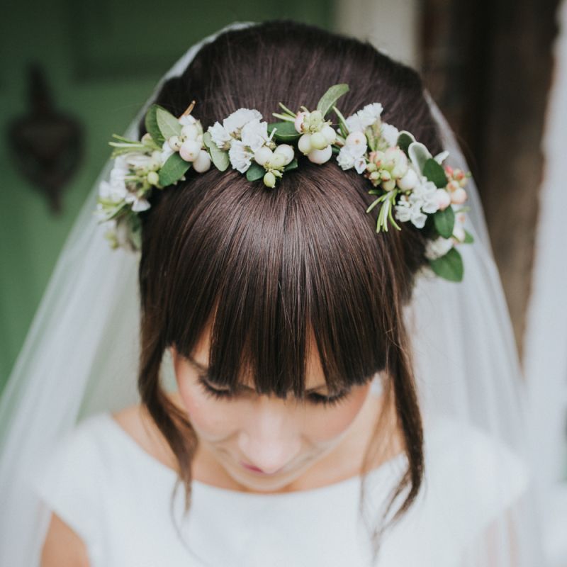 White and green delicate flower crown