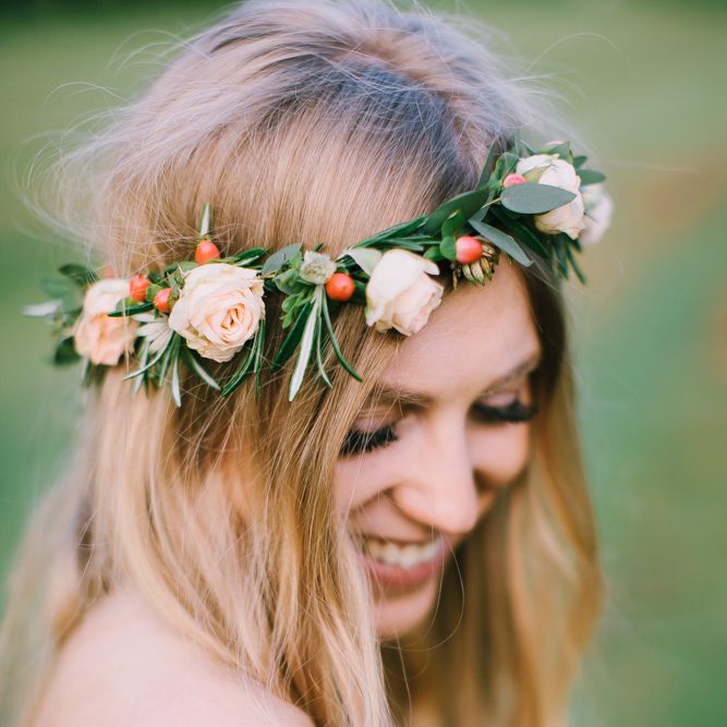 Small roses and foliage flower crown