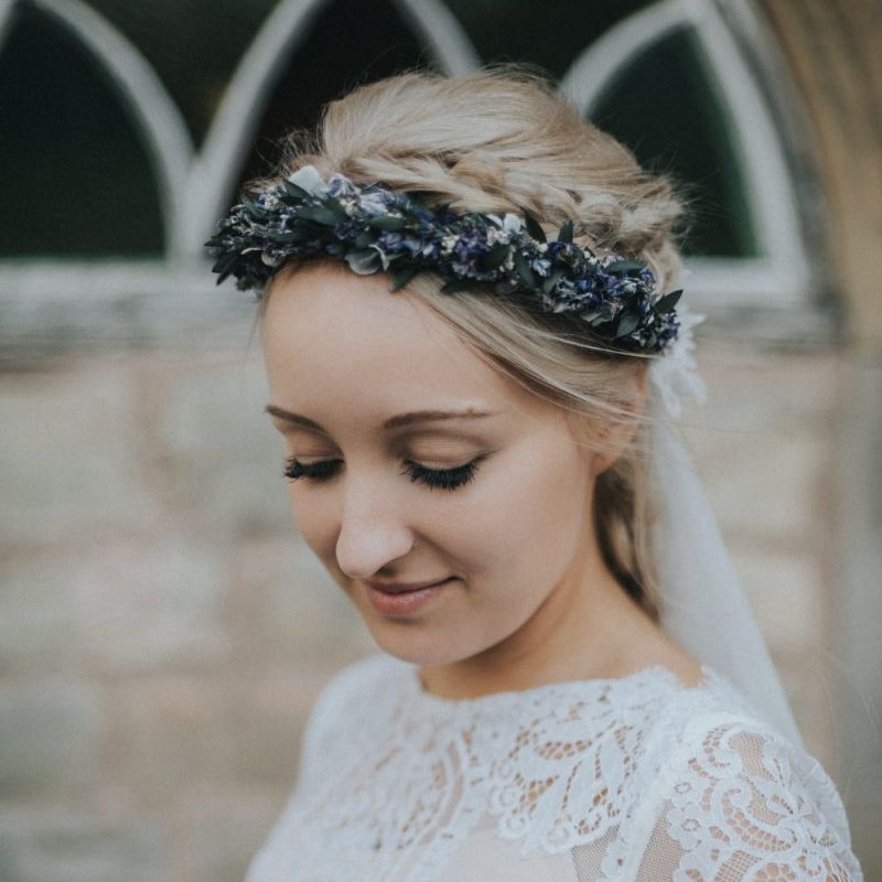 Blue dried flower crown