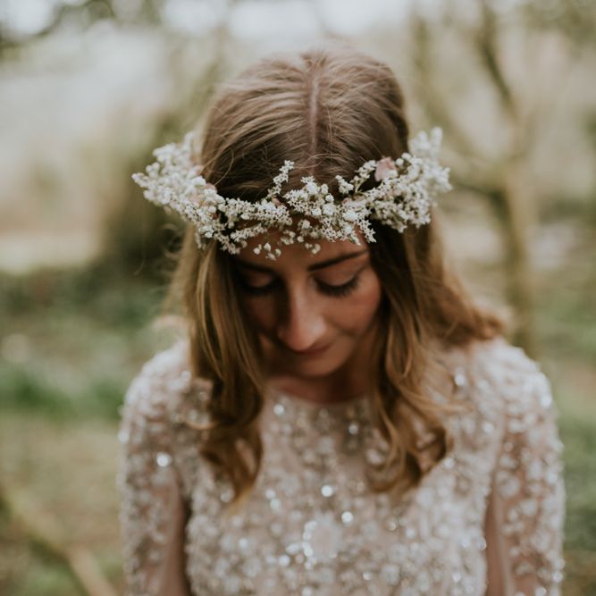 White flower crown for boho bride