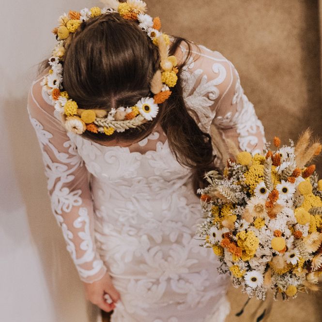 Yellow dried flower wedding crown
