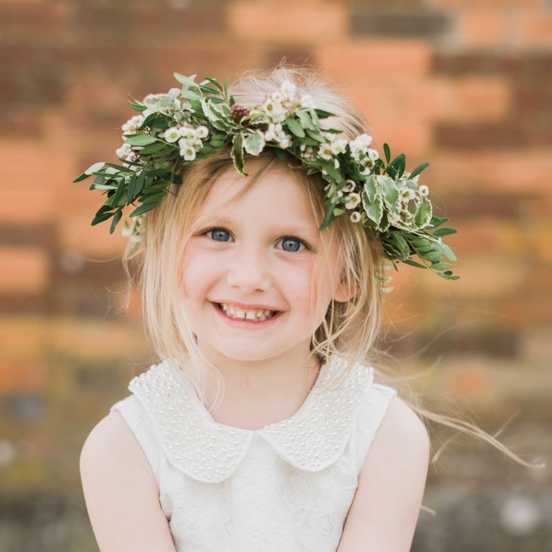 Flower girl in foliage flower crown