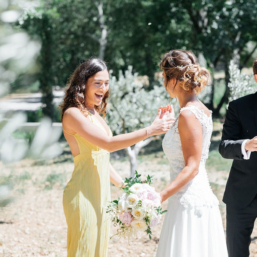 Elegant Bride in Lace Wedding Dress | Outdoor Wedding at Commanderie de Peyrassol, Provence, France Styled by La Chuchoteuse | Lace Bridal Gown | Black Tie Suit | Rustic Stretch Tent Reception | Raisa Zwart Photography