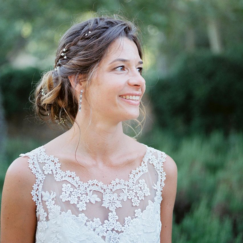Elegant Bride in Lace Wedding Dress | Bridal Braid | Outdoor Wedding at Commanderie de Peyrassol, Provence, France Styled by La Chuchoteuse | Lace Bridal Gown | Black Tie Suit | Rustic Stretch Tent Reception | Raisa Zwart Photography