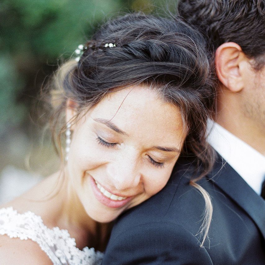 Beautiful Bride with Natural Makeup | Outdoor Wedding at Commanderie de Peyrassol, Provence, France Styled by La Chuchoteuse | Lace Bridal Gown | Black Tie Suit | Rustic Stretch Tent Reception | Raisa Zwart Photography
