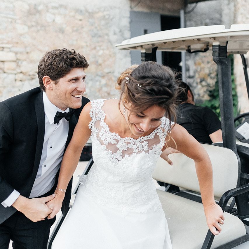 Elegant Bride in Lace Wedding Dress | Groom in Black Tie Suit | Outdoor Wedding at Commanderie de Peyrassol, Provence, France Styled by La Chuchoteuse | Lace Bridal Gown | Black Tie Suit | Rustic Stretch Tent Reception | Raisa Zwart Photography