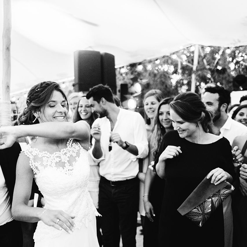 Elegant Bride in Lace Wedding Dress | Groom in Black Tie Suit | Outdoor Wedding at Commanderie de Peyrassol, Provence, France Styled by La Chuchoteuse | Lace Bridal Gown | Black Tie Suit | Rustic Stretch Tent Reception | Raisa Zwart Photography
