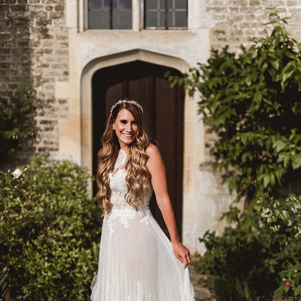 Bride In Sheer Tulle Gown // Geometric Details &amp; Hanging Foliage For Hengrave Hall Wedding With Outdoor Reception With Images From Sam And Louise Photography