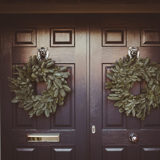 Wreath | Burgundy &amp; Gold Winter Wedding at Ramster Hall Weddings, Surrey | Matt Penberthy Photography | John Harris Wedding Films