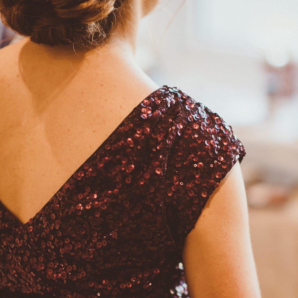Coast Sequin Burgundy Top | Burgundy &amp; Gold Winter Wedding at Ramster Hall Weddings, Surrey | Matt Penberthy Photography | John Harris Wedding Films