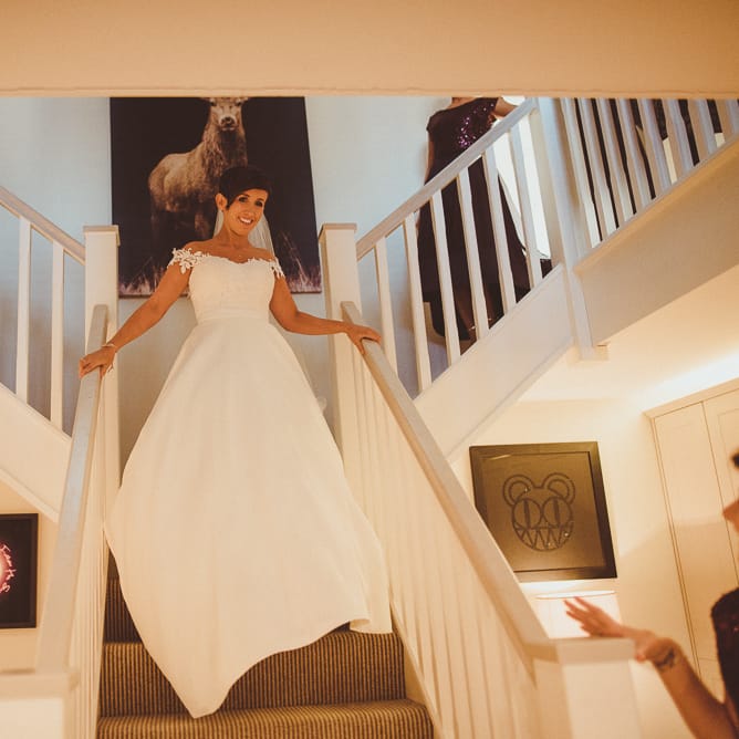 Bride in Lillian West Bridal Separates | Burgundy &amp; Gold Winter Wedding at Ramster Hall Weddings, Surrey | Matt Penberthy Photography | John Harris Wedding Films