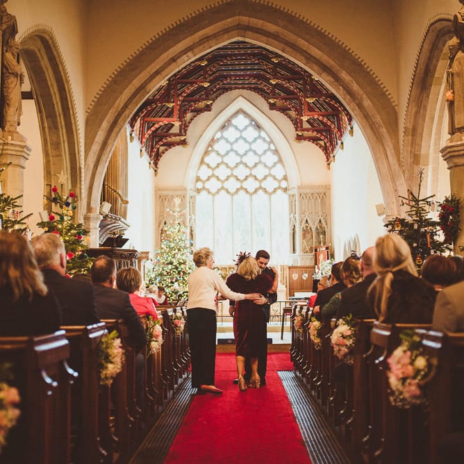 Church Wedding Ceremony | Burgundy &amp; Gold Winter Wedding at Ramster Hall Weddings, Surrey | Matt Penberthy Photography | John Harris Wedding Films