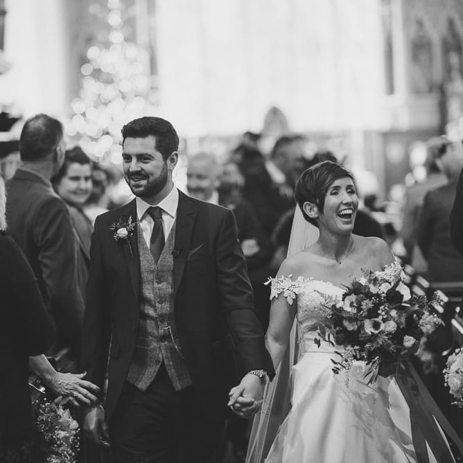 Church Wedding Ceremony | Bride in Lillian West Bridal Separates | Groom in Navy Suit &amp; Tweed Waistcoat | Burgundy &amp; Gold Winter Wedding at Ramster Hall Weddings, Surrey | Matt Penberthy Photography | John Harris Wedding Films