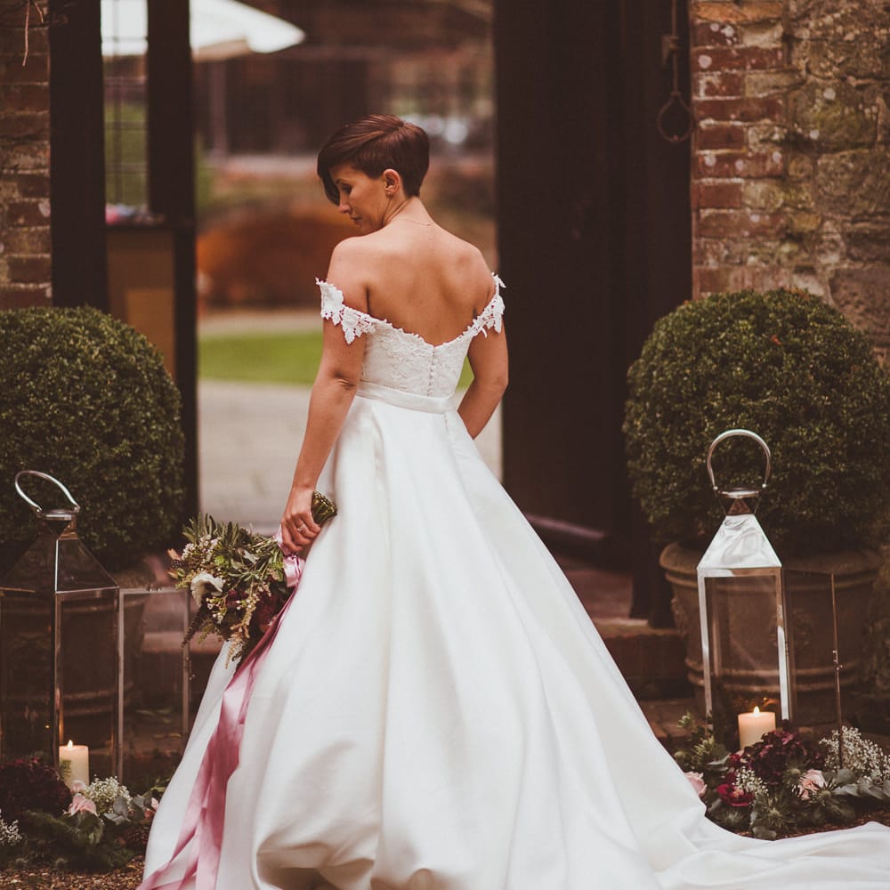 Bride in Lillian West Bridal Separates | Burgundy &amp; Gold Winter Wedding at Ramster Hall Weddings, Surrey | Matt Penberthy Photography | John Harris Wedding Films