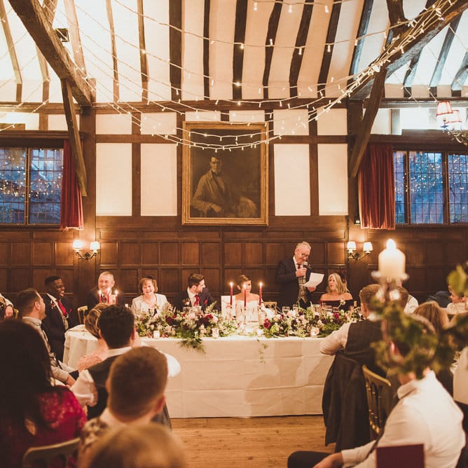Wedding Reception Speeches | Burgundy &amp; Gold Winter Wedding at Ramster Hall Weddings, Surrey | Matt Penberthy Photography | John Harris Wedding Films