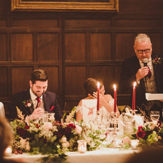 Wedding Reception Speeches | Burgundy &amp; Gold Winter Wedding at Ramster Hall Weddings, Surrey | Matt Penberthy Photography | John Harris Wedding Films