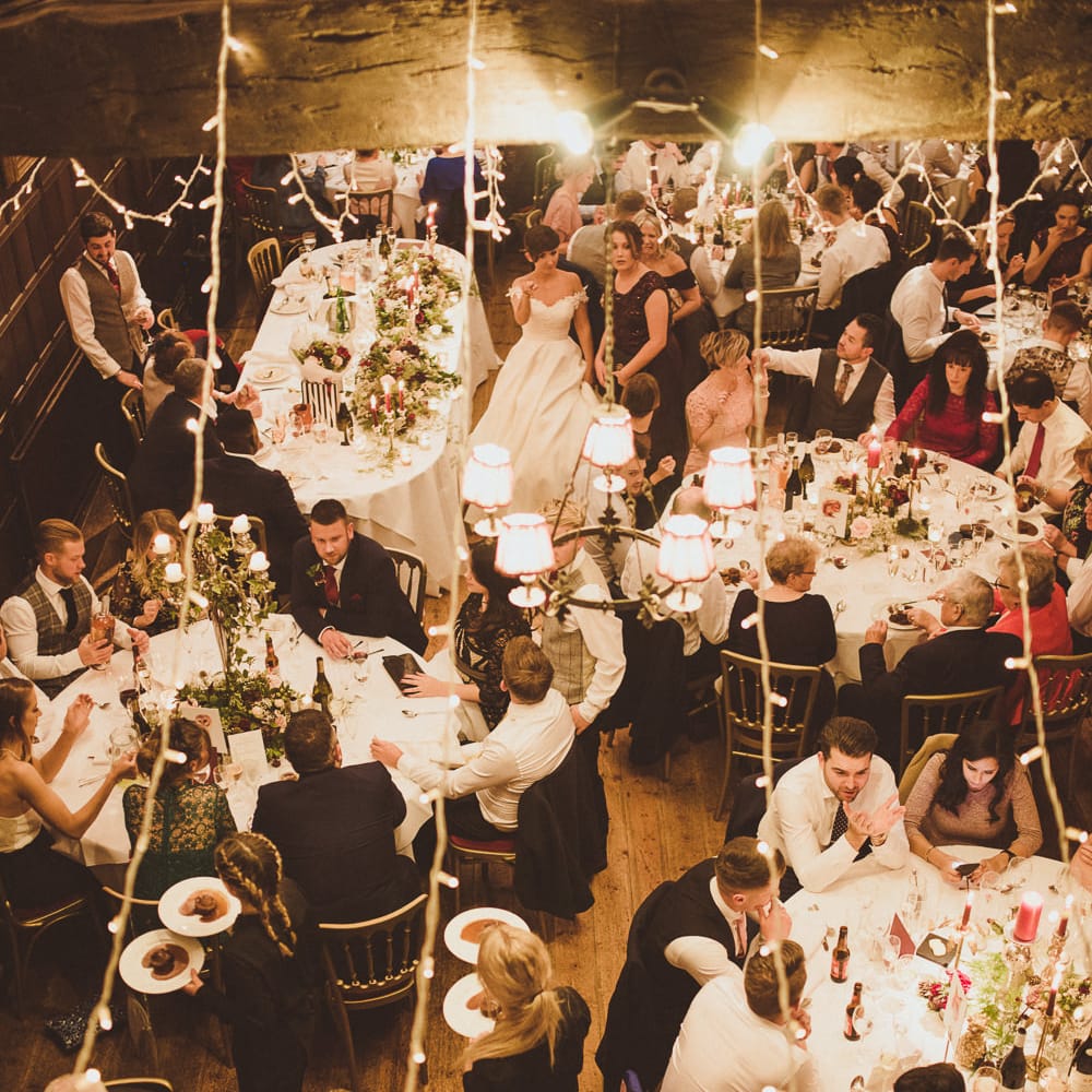 Fairy Light Canopy Wedding Decor | Burgundy &amp; Gold Winter Wedding at Ramster Hall Weddings, Surrey | Matt Penberthy Photography | John Harris Wedding Films