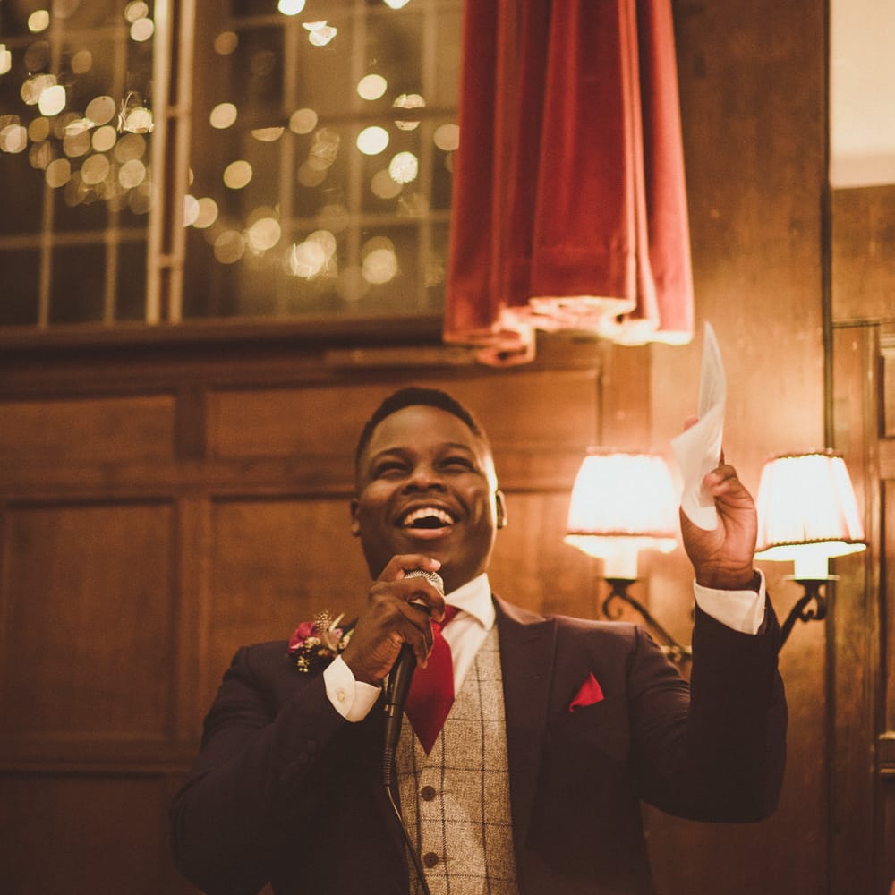 Wedding Reception Speeches | Burgundy &amp; Gold Winter Wedding at Ramster Hall Weddings, Surrey | Matt Penberthy Photography | John Harris Wedding Films