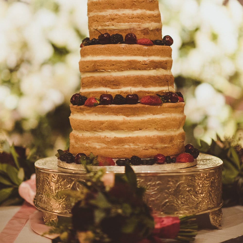 Homemade Naked Wedding Cake | Burgundy &amp; Gold Winter Wedding at Ramster Hall Weddings, Surrey | Matt Penberthy Photography | John Harris Wedding Films