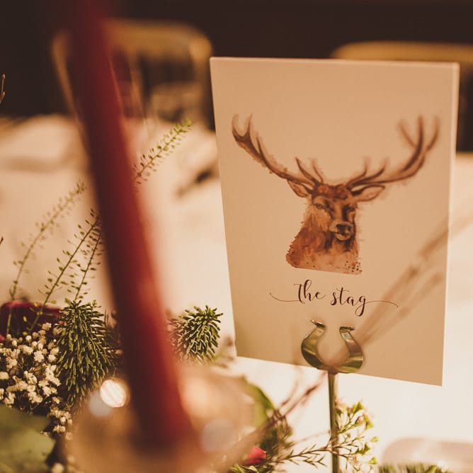Table Name Wedding Stationery | Burgundy &amp; Gold Winter Wedding at Ramster Hall Weddings, Surrey | Matt Penberthy Photography | John Harris Wedding Films