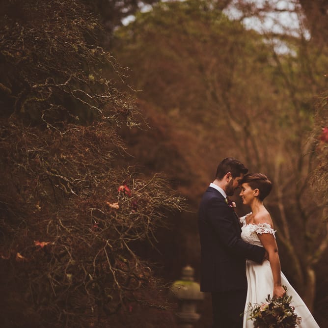 Bride in Lillian West Bridal Separates | Groom in Navy Suit &amp; Tweed Waistcoat | Burgundy &amp; Gold Winter Wedding at Ramster Hall Weddings, Surrey | Matt Penberthy Photography | John Harris Wedding Films