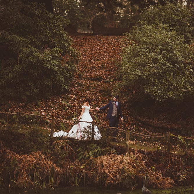 Bride in Lillian West Bridal Separates | Groom in Navy Suit &amp; Tweed Waistcoat | Burgundy &amp; Gold Winter Wedding at Ramster Hall Weddings, Surrey | Matt Penberthy Photography | John Harris Wedding Films