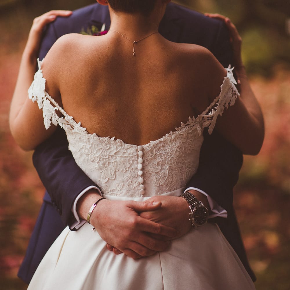 Bride in Lillian West Bridal Separates | Groom in Navy Suit &amp; Tweed Waistcoat | Burgundy &amp; Gold Winter Wedding at Ramster Hall Weddings, Surrey | Matt Penberthy Photography | John Harris Wedding Films