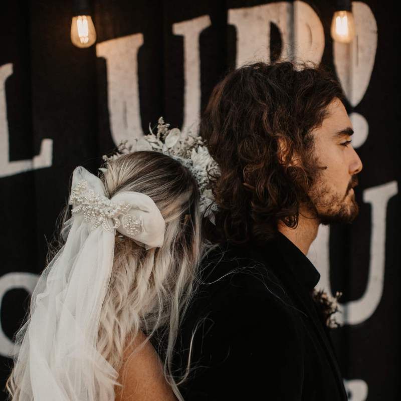 Embellished white bow for bride
