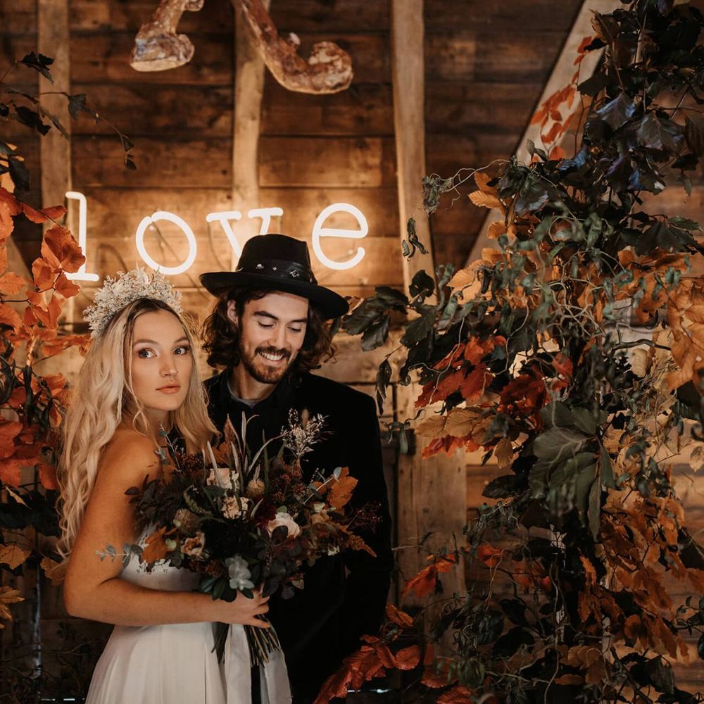 Halloween wedding shoot at Preston court with Autumn wedding flowers