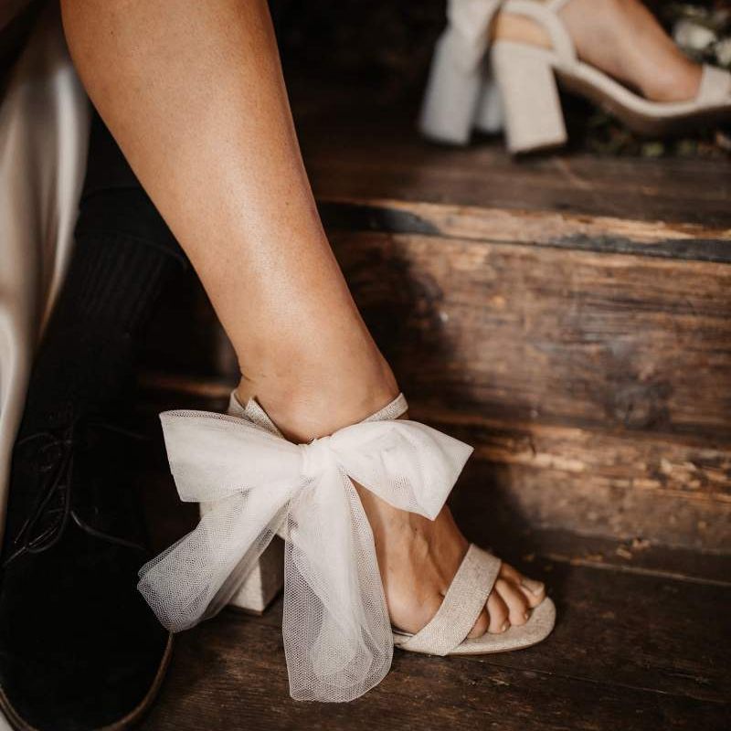 Wedding shoes with bow ankle straps