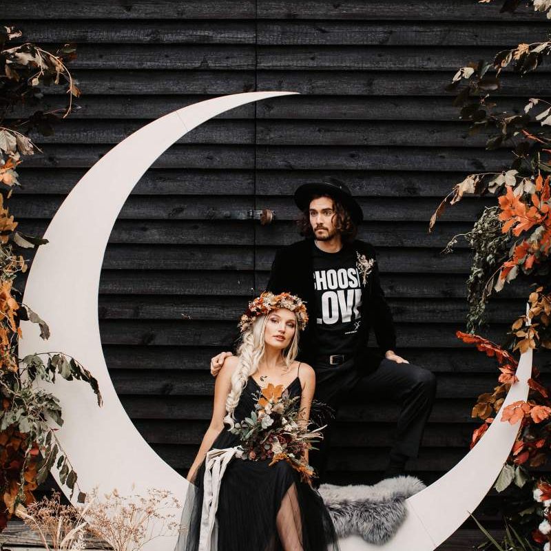 Alternative bride and groom at Halloween wedding