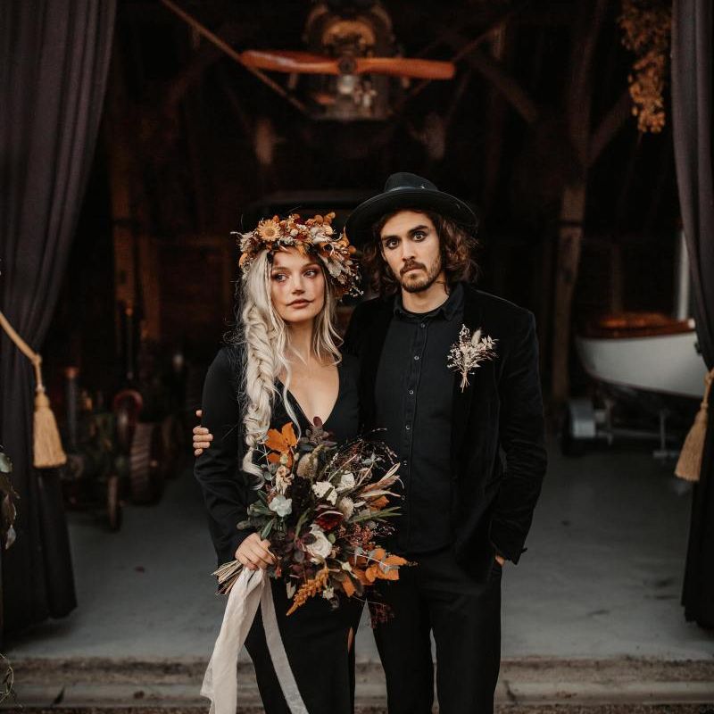 Halloween wedding make up for stylish autumn wedding at Preston Court